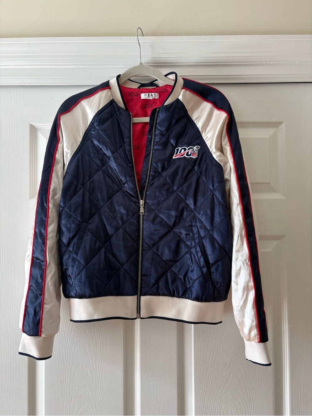 NFL 100 WEAR by Erin Andrews Limited Edition Navy Quilted Bomber Jacket Women’s